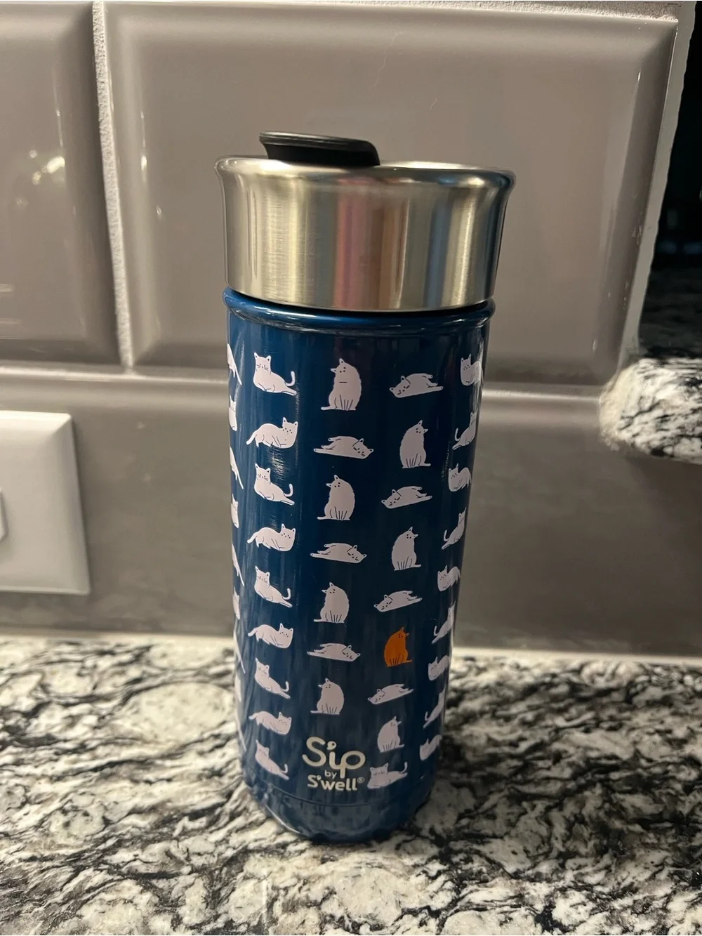 S'well Navy Blue Cat Pattern Stainless Steel Travel Tumbler